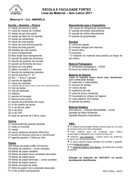 Lista Material 2011 - Fortec