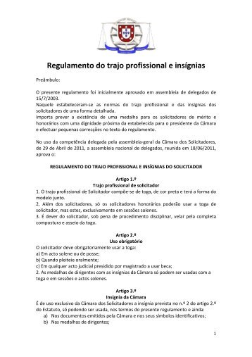 Regulamento do trajo profissional e insígnias - Câmara dos ...