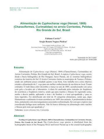 Alimentação de Cyphocharax voga (Hensel, 1869 ... - Biotemas