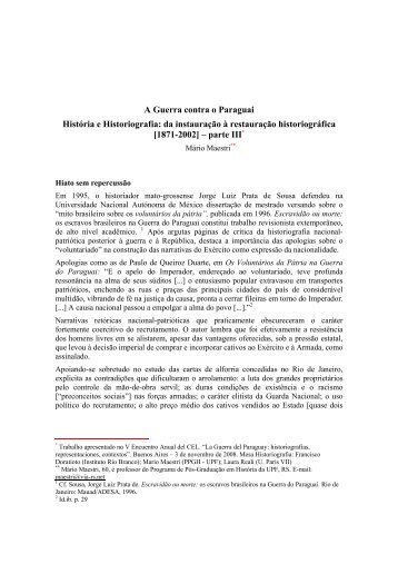 A Guerra contra o Paraguai História e Historiografia: da instauração ...