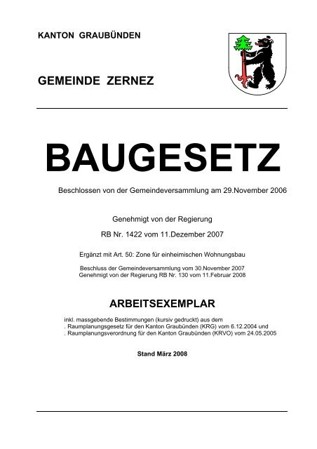 Kanton Graubünden Gemeinde Zernez Baugesetz