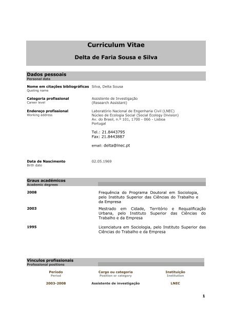 Curriculum vitae - LNEC