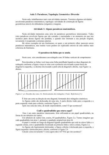 Aula 3: Paradoxos, Topologia, Geometria e Diversão Atividade 1 ...