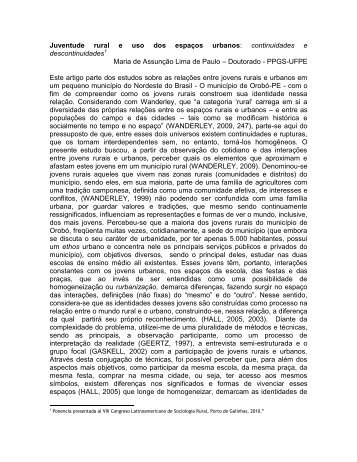 Juventude rural e uso dos espaços urbanos: continuidades ... - alasru