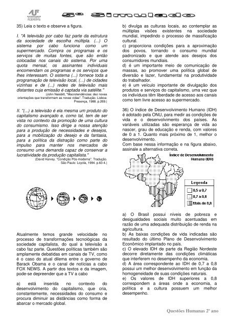 Questões Humanas 2º ano - Colégio Alexander Fleming