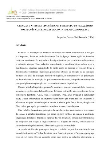 crenças e atitudes linguísticas: um estudo da relação do ... - Cielli