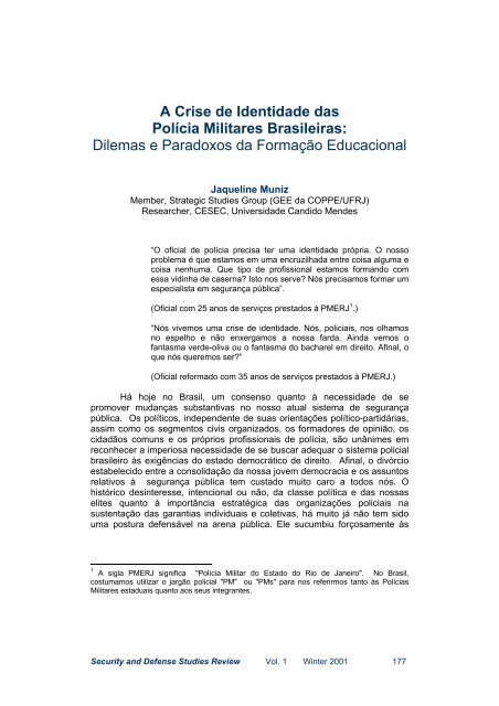 A Crise de Identidade das Polícia Militares Brasileiras: Dilemas e ...