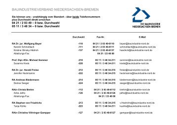 Telefonliste als pdf - Bauindustrieverband Niedersachsen-Bremen