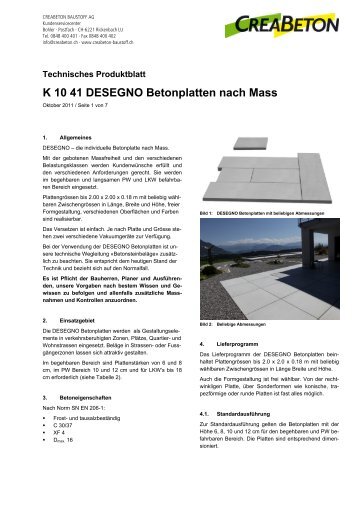 K 10 41 DESEGNO Betonplatten nach Mass - Zeiss Neutra SA