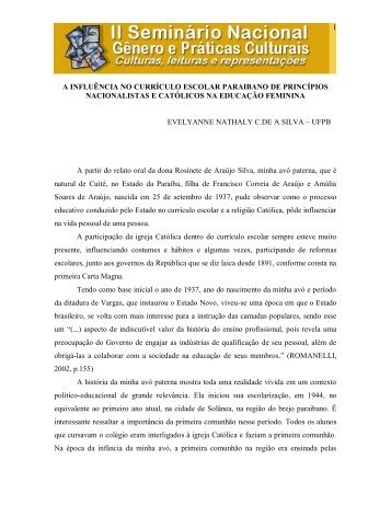 1 a influência no currículo escolar paraibano de ... - Itaporanga.net