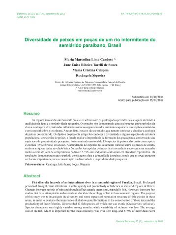 Diversidade de peixes em poças de um rio intermitente ... - Biotemas