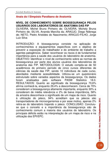 Anais do I Simpósio Paraibano de Anatomia - Sociedade Brasileira ...