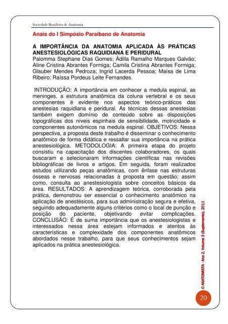 Anais do I Simpósio Paraibano de Anatomia - Sociedade Brasileira ...