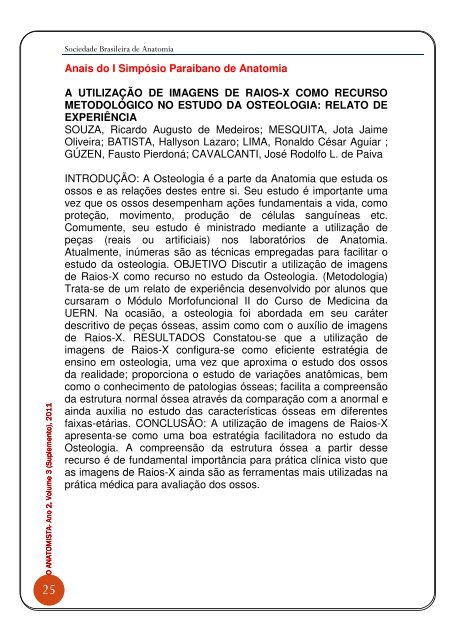 Anais do I Simpósio Paraibano de Anatomia - Sociedade Brasileira ...