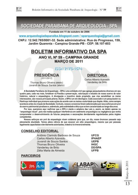 Boletim Informativo da Sociedade Paraibana de Arqueologia - Uepb