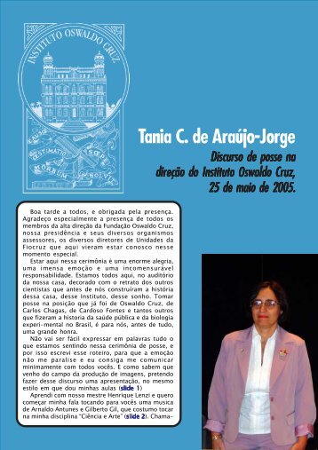 Fala de posse Tânia - Instituto Oswaldo Cruz - Fiocruz