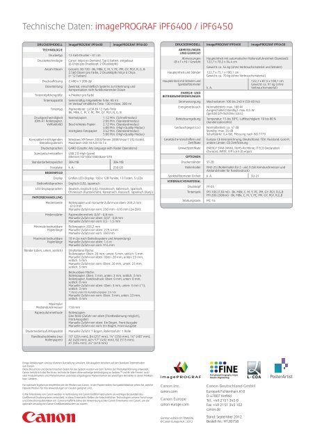 imagePROGRAF iPF6400 IPF64x0_DE_Low.pdf - Canon Deutschland