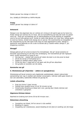 Watter gevaar hou slange vir diere in? Drs ... - Landbou.com