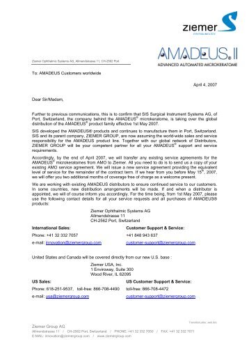 SIS letter B to AMADEUS Customers - Ziemer