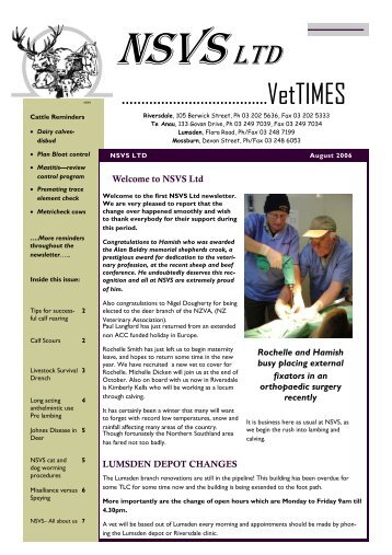 Newsletter August 2006 - Northern Southland Veterinary Services