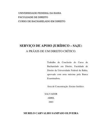 SERVIÇO DE APOIO JURÍDICO – SAJU: - AATR