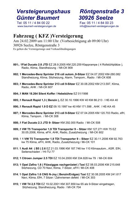 KFZ )Versteigerung - Versteigerungshaus Günter Baumert