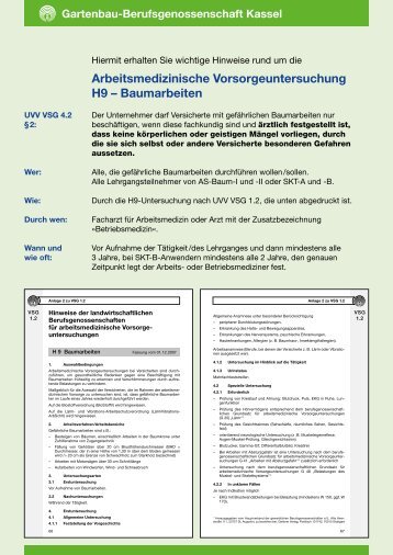 Arbeitsmedizinische Vorsorgeuntersuchung H9 â Baumarbeiten