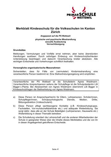 Merkblatt Kindesschutz für die Volksschulen im Kanton Zürich