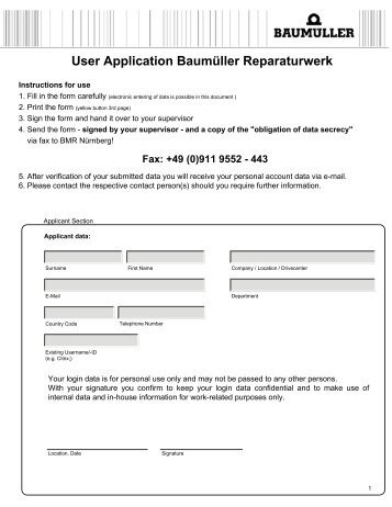 User Application Baumüller Reparaturwerk - Baumueller-services.com