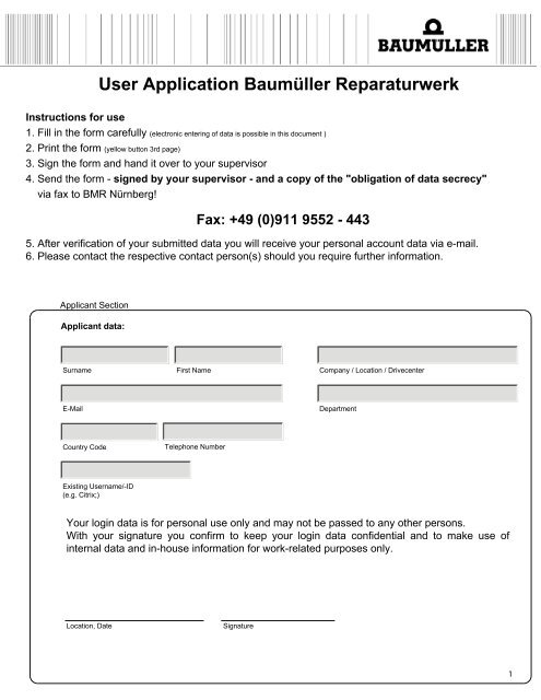 User Application Baumüller Reparaturwerk - Baumueller-services.com