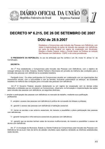 Decreto nº 6.215, de 26 de setembro de 2007 - Ministério do ...