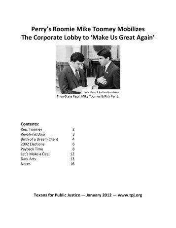 Perry's Roomie Mike Toomey Mobilizes The Corporate Lobby to ...
