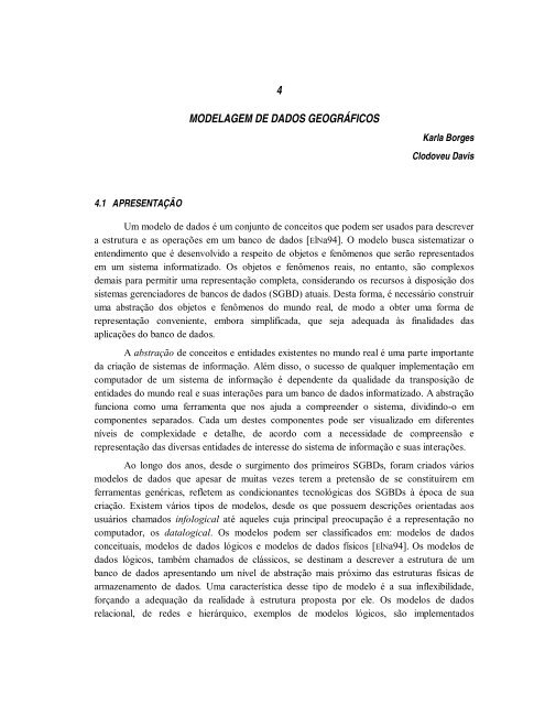 4 MODELAGEM DE DADOS GEOGRÁFICOS - DPI - Inpe