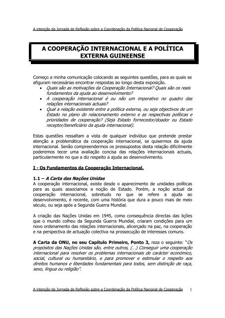 a cooperação internacional ea política externa guineense