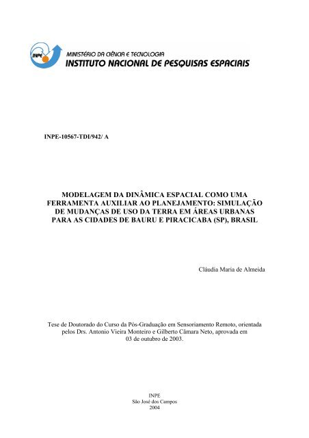 Modelagem da dinâmica espacial como uma ... - mtc-m12:80 - Inpe