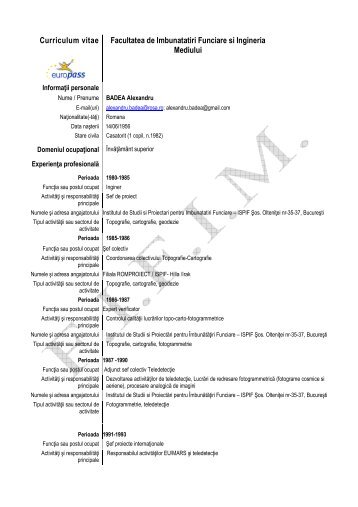 CV - Badea Alexandru.pdf - Facultatea De Imbunatatiri Funciare si ...