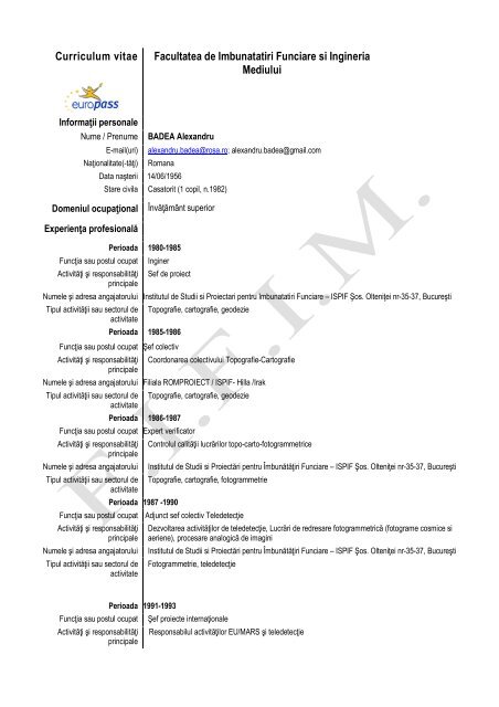 CV - Badea Alexandru.pdf - Facultatea De Imbunatatiri Funciare si ...