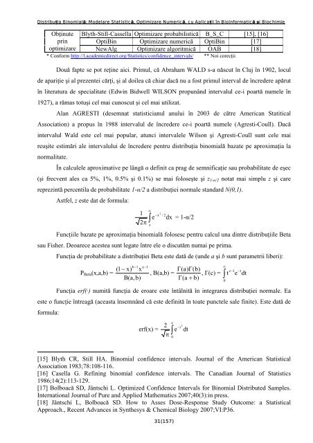 Distribuţia Binomială: Modelare Statistică, Optimizare Numerică, cu ...