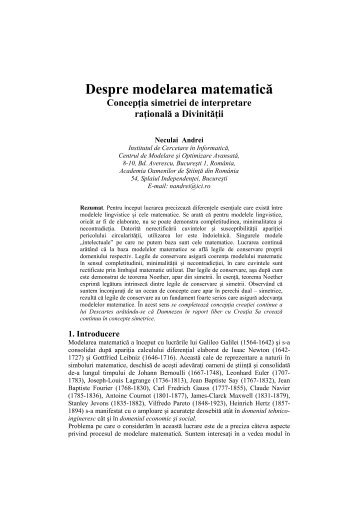 Despre Modelarea Matematica. Conceptia simetriei de ... - camo