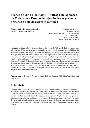 Tronco de 765 kV de Itaipu – Entrada em operação do 3º circuito ...