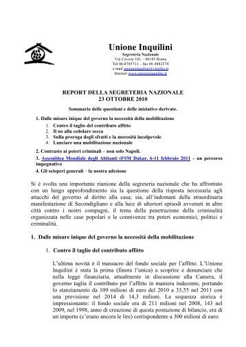 Report della segreteria - Unione Inquilini