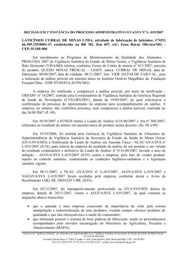 PL-019.2007 - Laticínio Curral de Minas Ltda - Secretaria de Estado ...