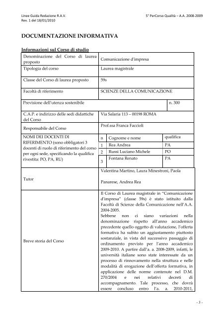 Nucleo di Valutazione d'Ateneo - Facoltà di Scienze della ...