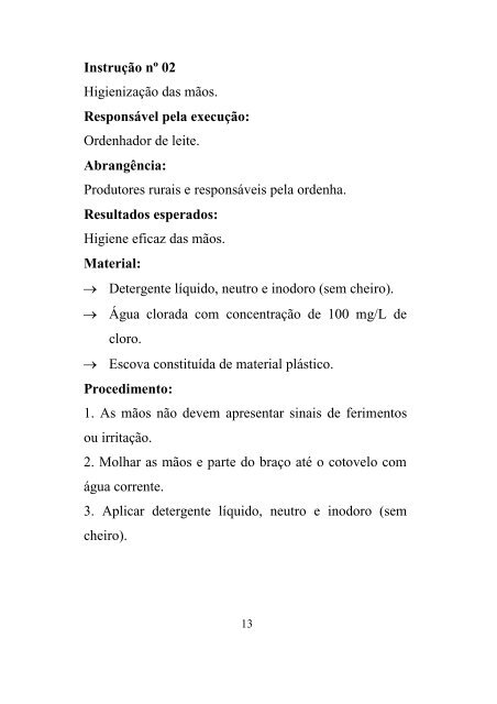 instruções de higiene e cuidados com a água utilizada nas ...