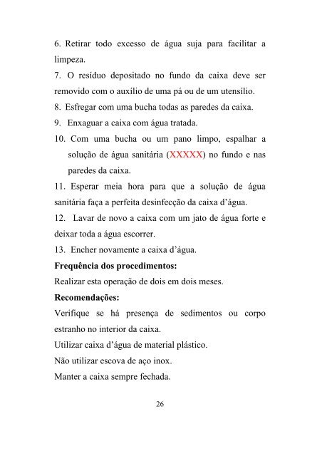 instruções de higiene e cuidados com a água utilizada nas ...