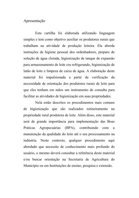 instruções de higiene e cuidados com a água utilizada nas ...