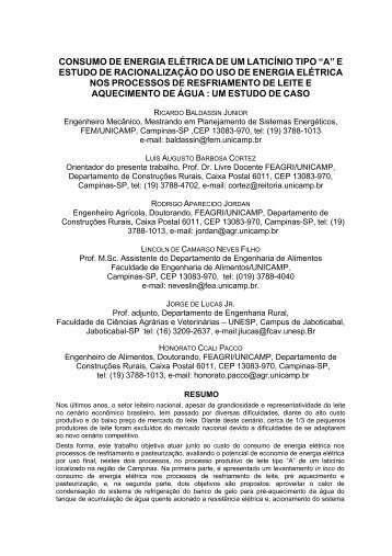 consumo de energia elétrica de um laticínio tipo - Proceedings ...