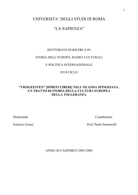 UNIVERSITA' DEGLI STUDI DI ROMA “LA ... - Padis - Sapienza