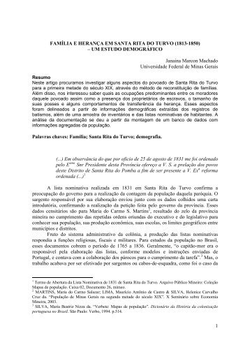 família e herança em santa rita do turvo - Cedeplar - UFMG