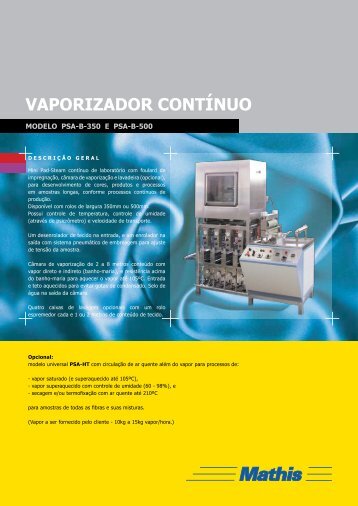 VAPORIZADOR CONTÍNUO - MATHIS Aparelhos de Laboratório ...